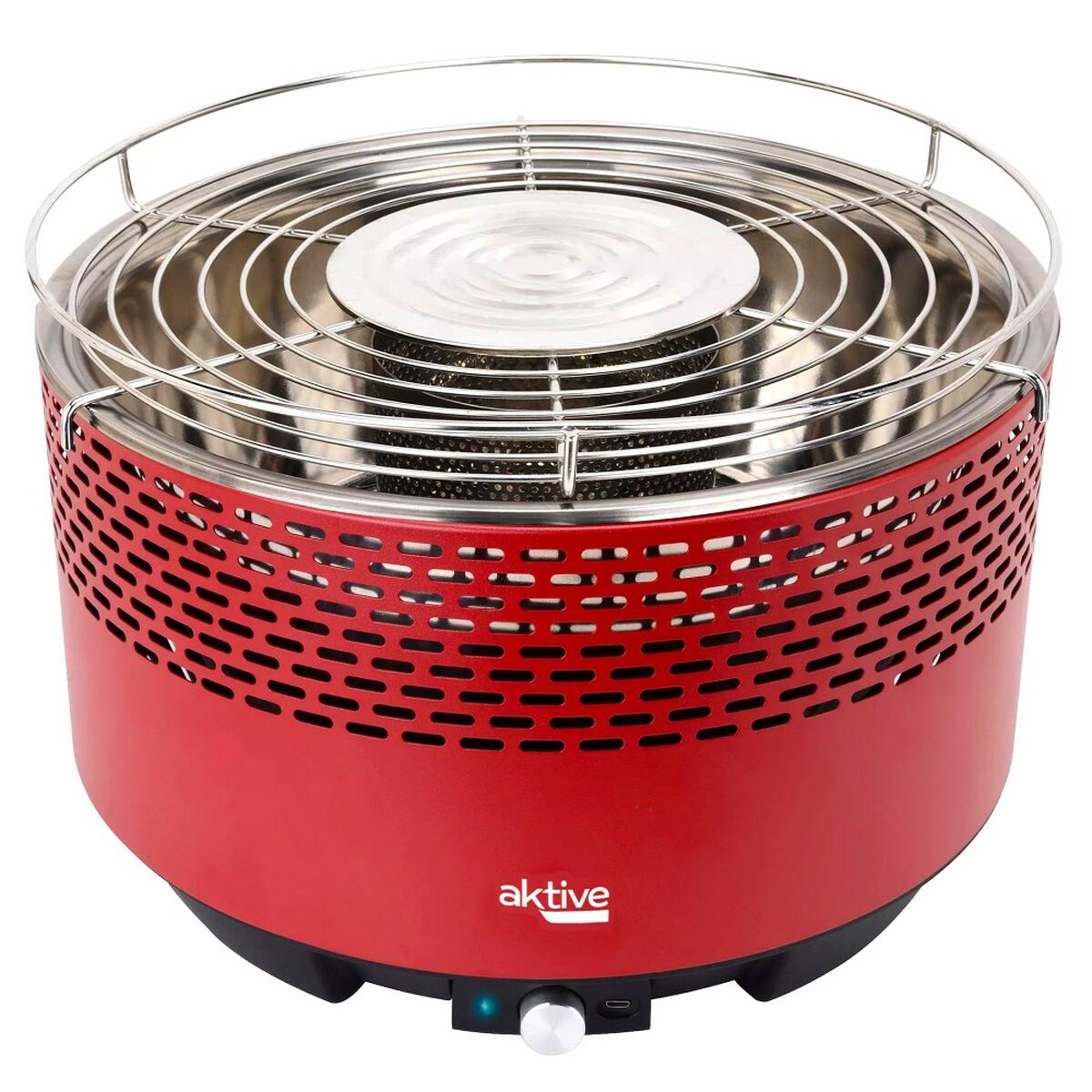 Barbecue Portatile Aktive Rotonda Senza fumo Rosso Acciaio inossidabile Ferro 34 x 24 x 34 cm