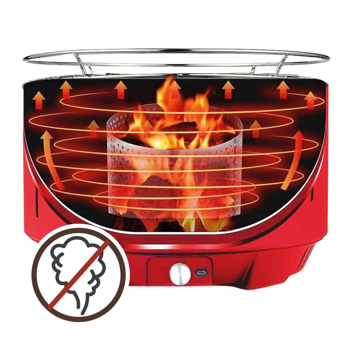 Barbecue Portatile Aktive Rotonda Senza fumo Rosso Acciaio inossidabile Ferro 34 x 24 x 34 cm