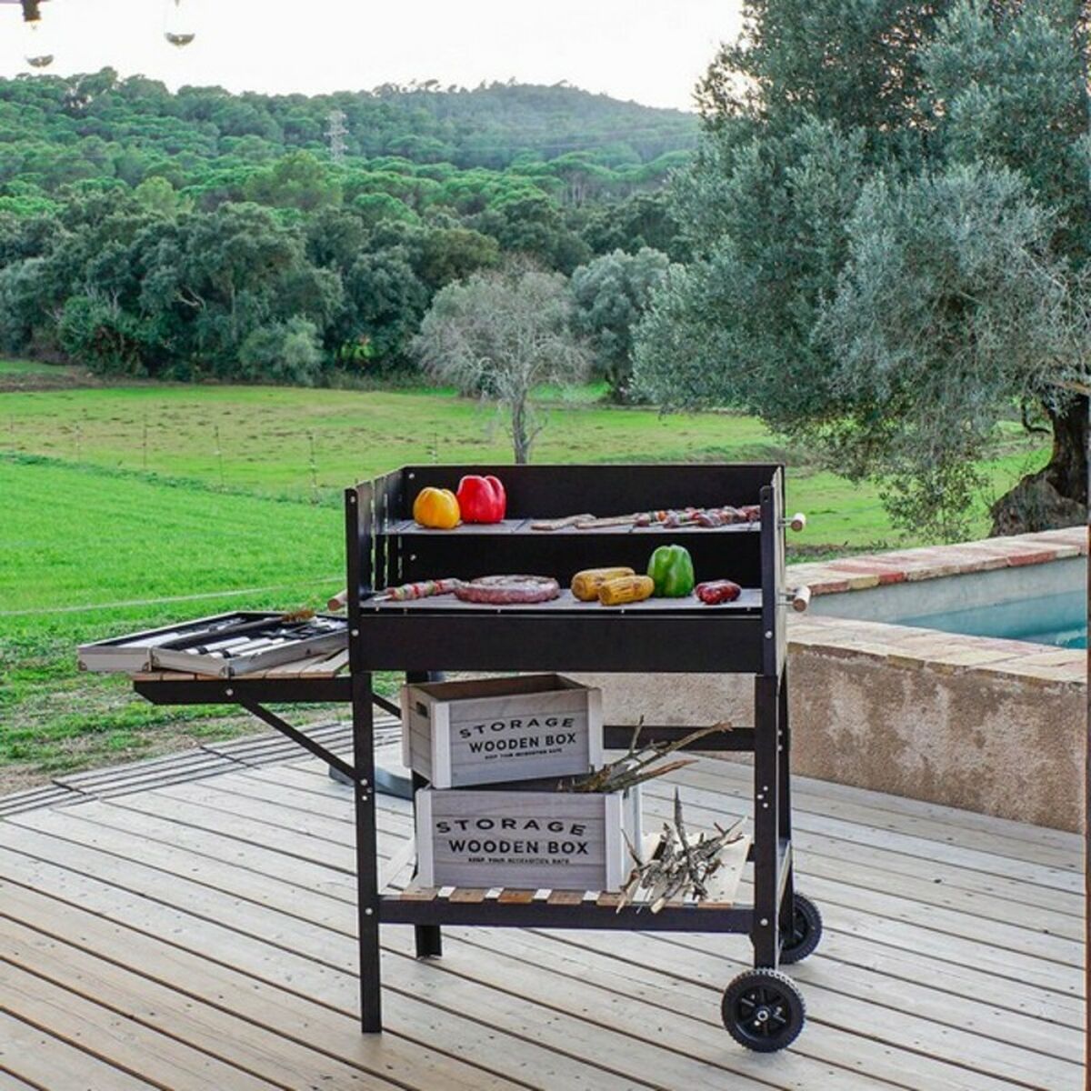 Barbecue a Carboni con Ruote DKD Home Decor Nero Naturale Metallo Acciaio 113 x 51 x 97 cm (113 x 51 x 97 cm)