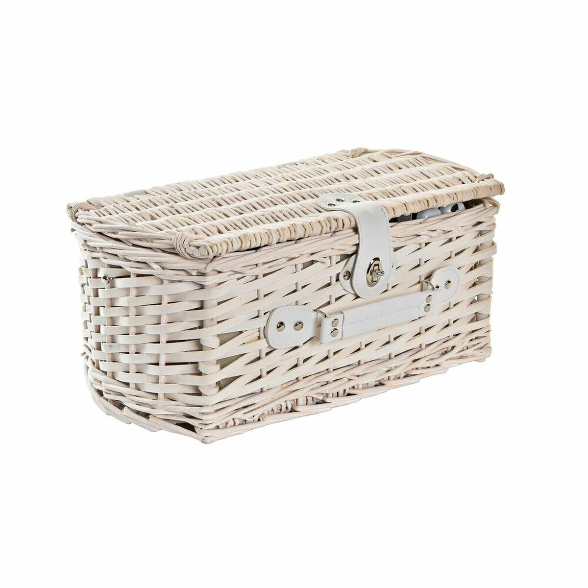 Cestino DKD Home Decor vimini Picnic Beige Poliestere Bianco (44 x 28 x 19 cm)