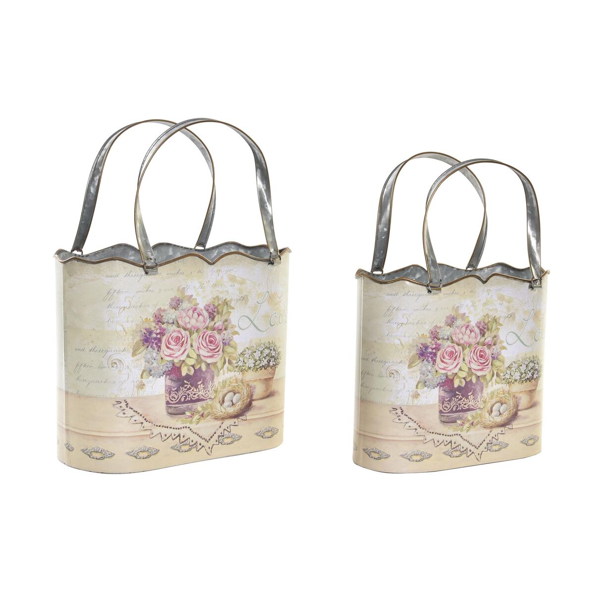 Set di Vasi DKD Home Decor Rosa Metallo Alluminio Fiori Shabby Chic 29 x 13 x 38,5 cm