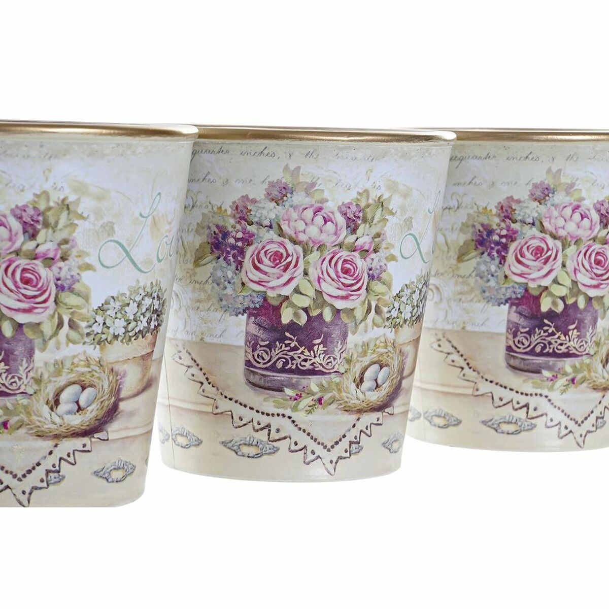 Set di Vasi DKD Home Decor Beige Rosa PVC Alluminio Shabby Chic 38 x 12 x 14 cm (3 Pezzi)