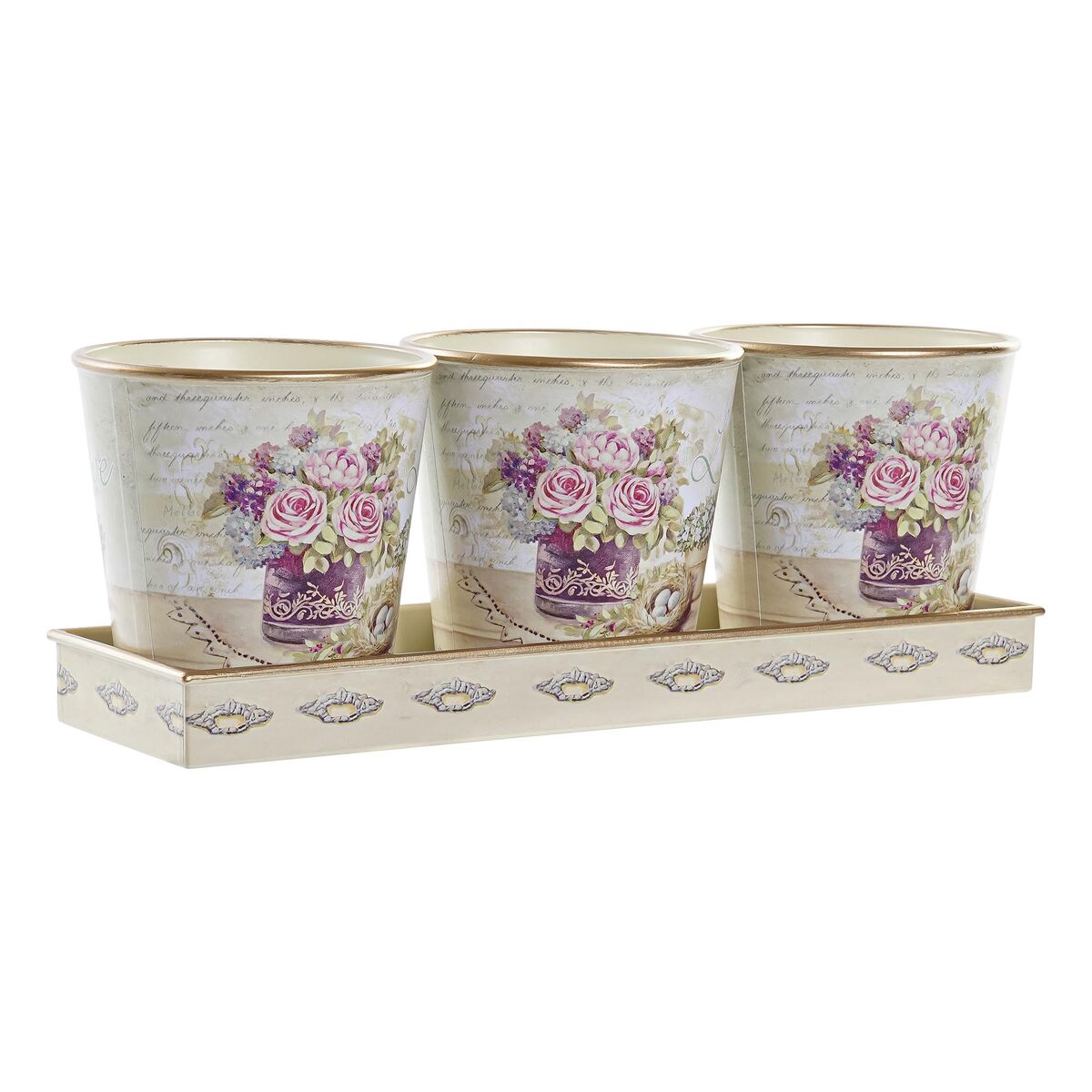 Set di Vasi DKD Home Decor Beige Rosa PVC Alluminio Shabby Chic 38 x 12 x 14 cm (3 Pezzi)