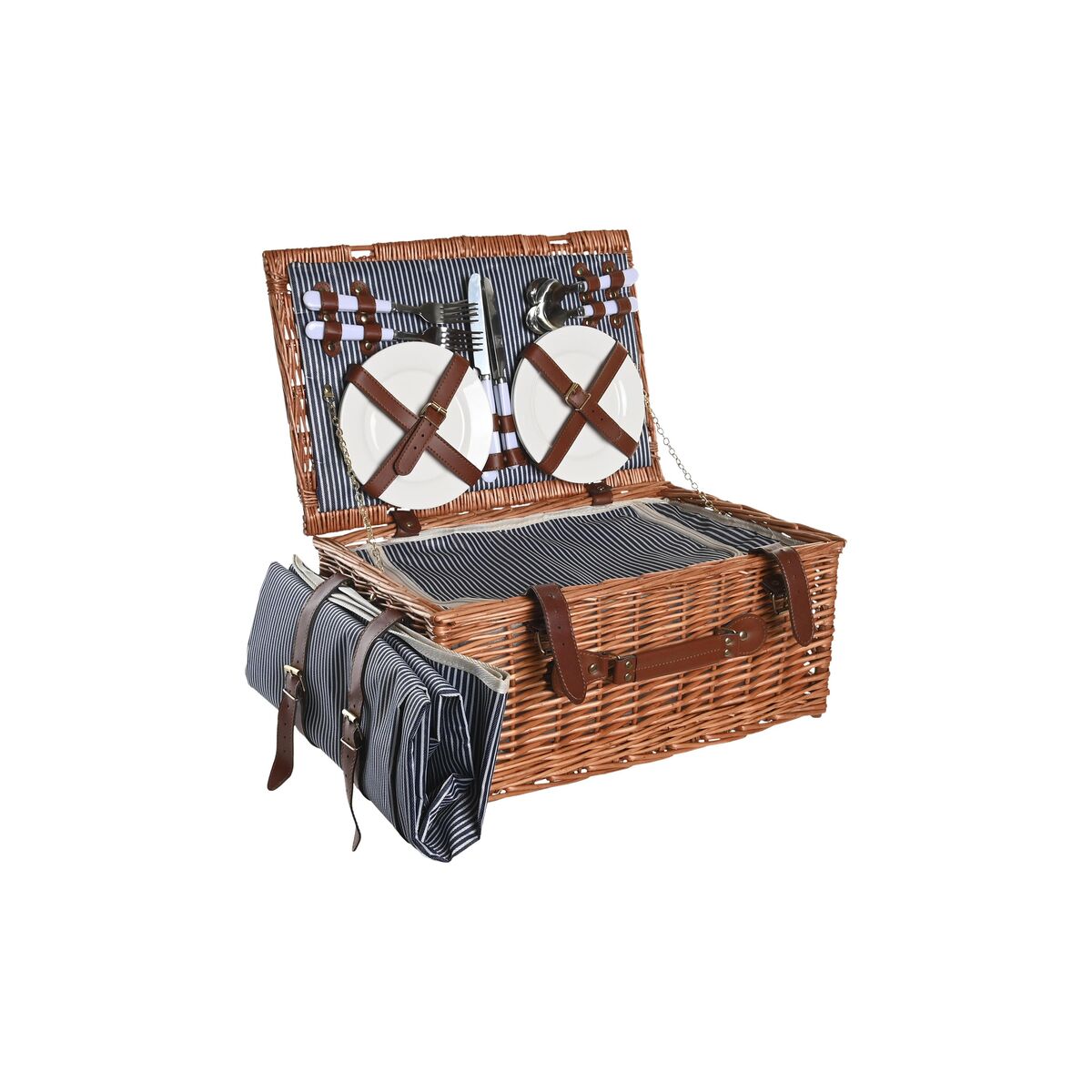 Cestino DKD Home Decor Picnic Marrone Blu Marino vimini 46 x 30 x 20 cm