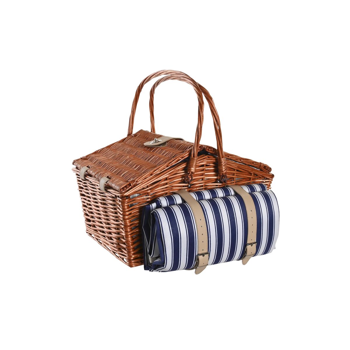 Cestino DKD Home Decor Picnic Marrone Blu Marino vimini 42 x 30 x 20 cm