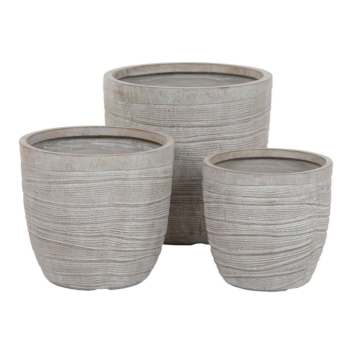 Set di vasi da fiori Home ESPRIT Beige Fibra di Vetro Magnesio 45 x 45 x 43 cm (3 Unità)