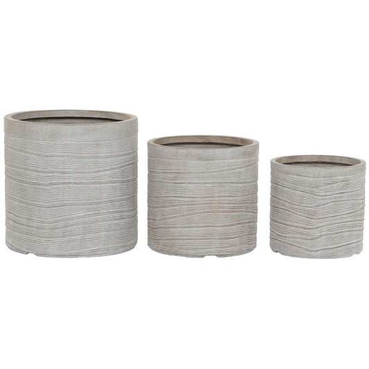 Set di vasi da fiori Home ESPRIT Beige Fibra di Vetro Magnesio 44,5 x 44,5 x 44 cm (3 Unità)