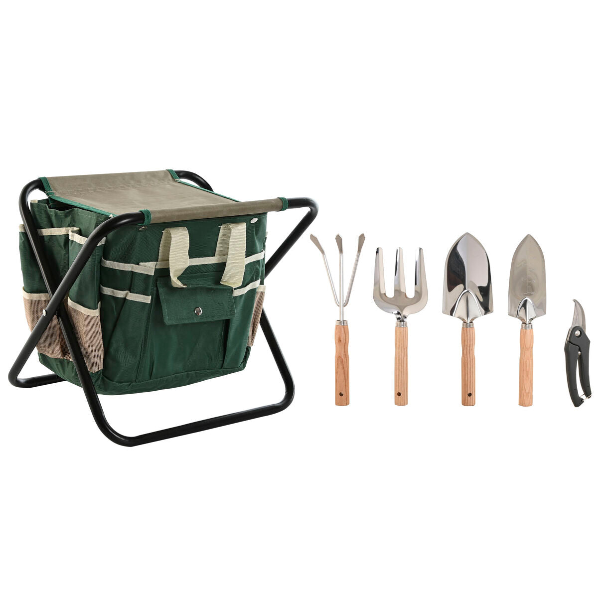 Kit di attrezzi per il giardinaggio Home ESPRIT 7 Pezzi Nero Verde Argentato 40 x 28 x 35 cm