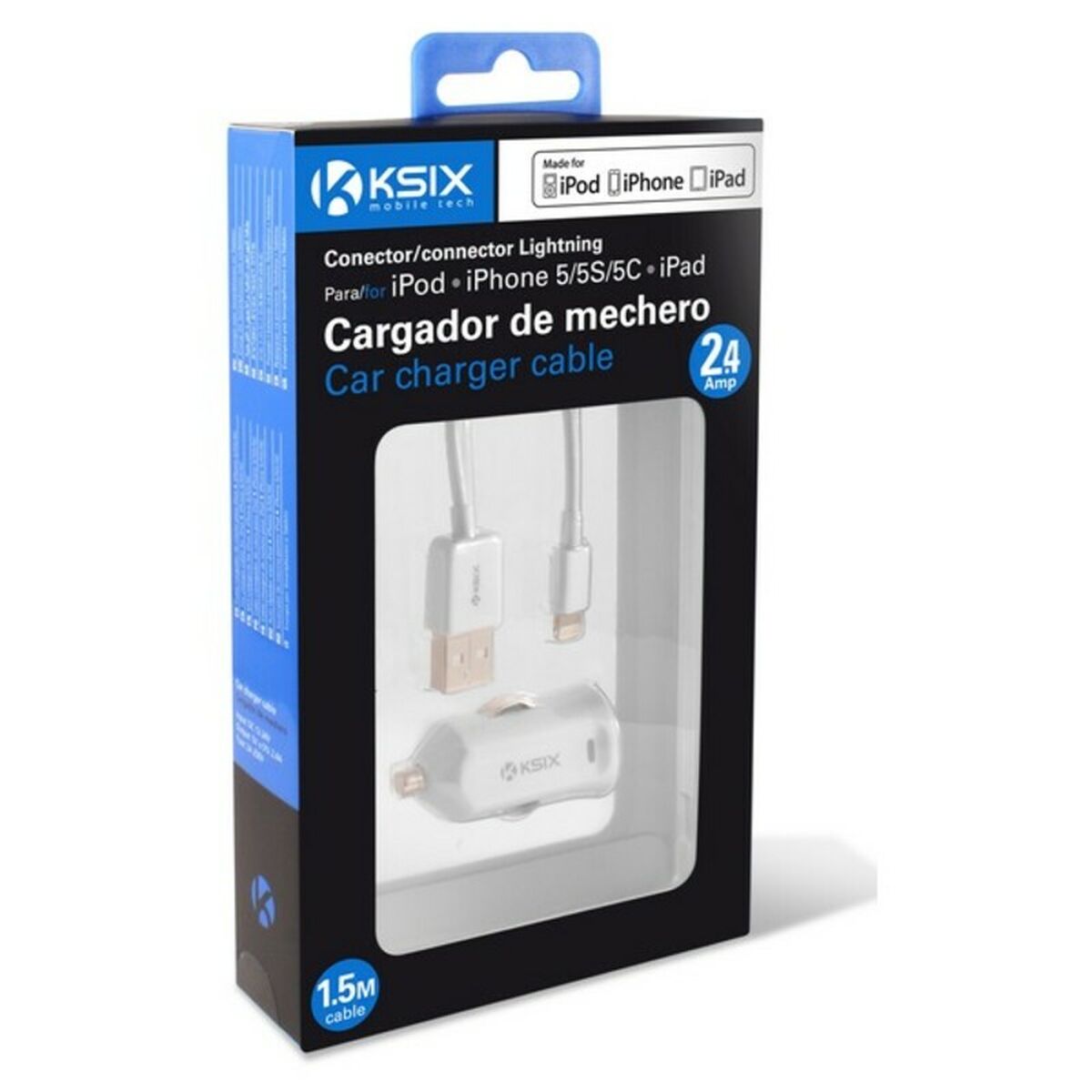 Caricabatterie USB per Auto + Cavo Lightning MFi KSIX Apple-compatible 2.4 A