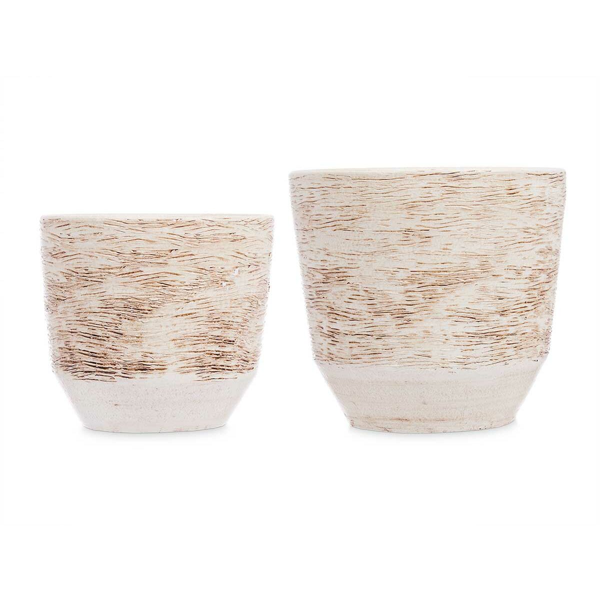 Set di Vasi Ø 20 cm Ø 25 cm 2 Pezzi Bianco Beige Ceramica