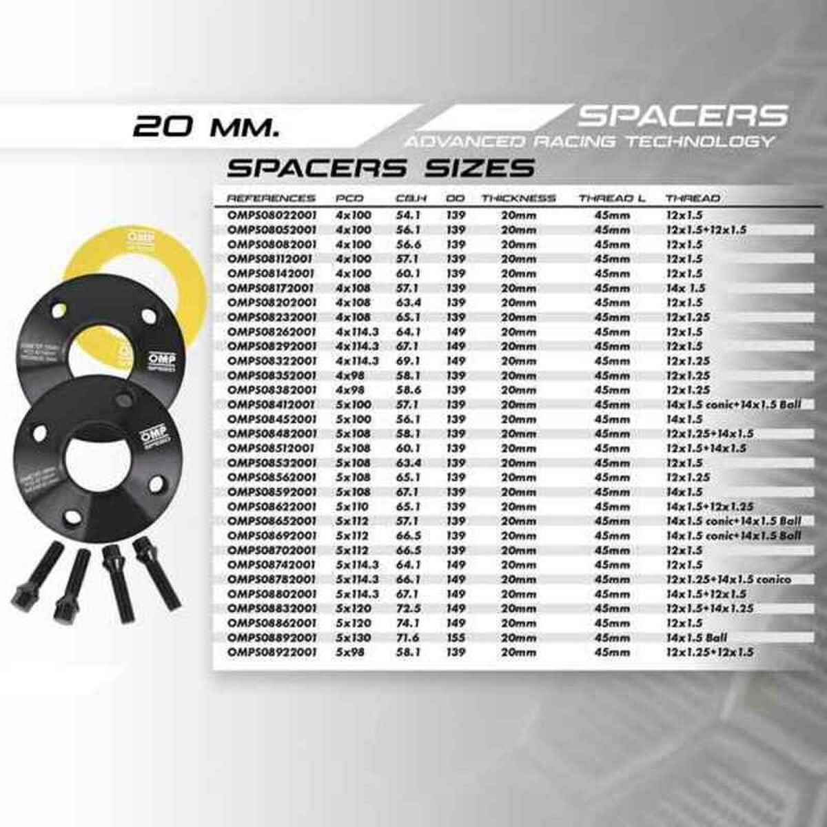 Set di Estrattori OMP OMPS08022001 4x100 54,1 M12 x 1,5 20 mm