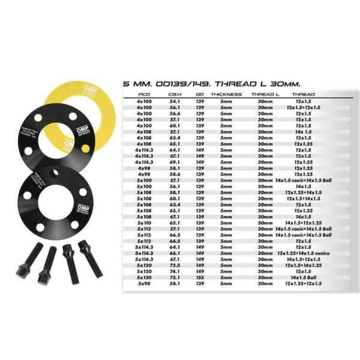 Set di Estrattori OMP 5X100 56,1 M14 x 1,50 5 mm