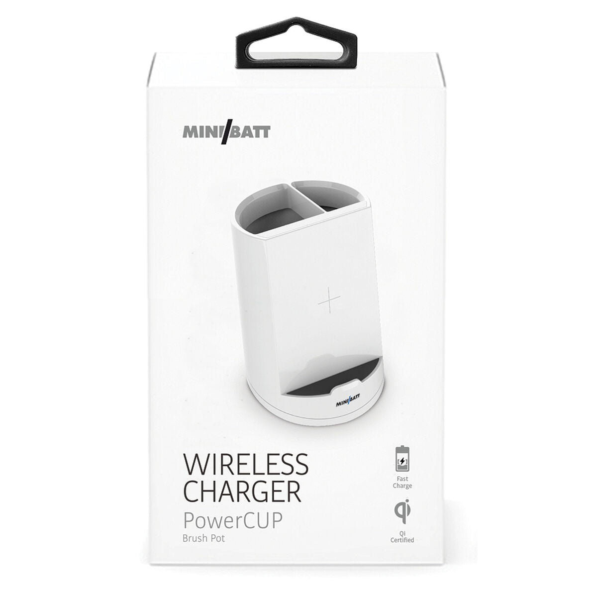 Caricabatterie senza fili con Supporto per Cellulari MiniBatt Power Cup Portapenne Bianco