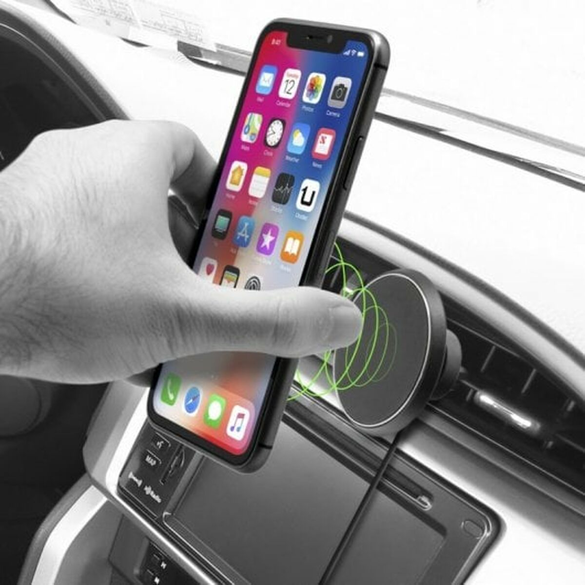 Supporto per Cellulare con Caricabatterie Senza Fili per Auto Unotec