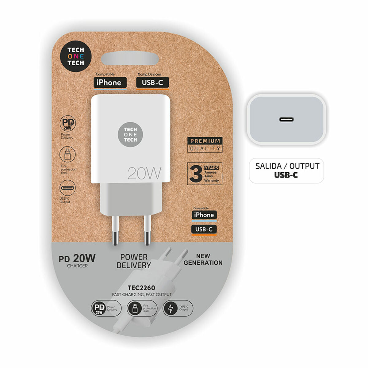 Caricabatterie da Parete Tech One Tech USB-C Bianco 20 W