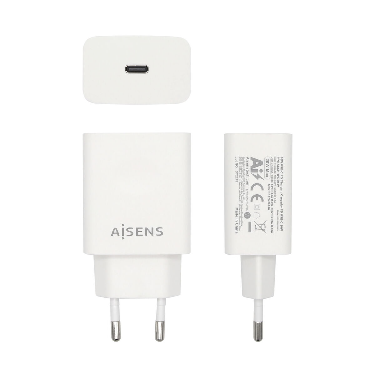 Caricabatterie Aisens Cargador USB-C PD 3.0 1 Puerto 1x USB-C 20 W, Blanco USB-C Bianco