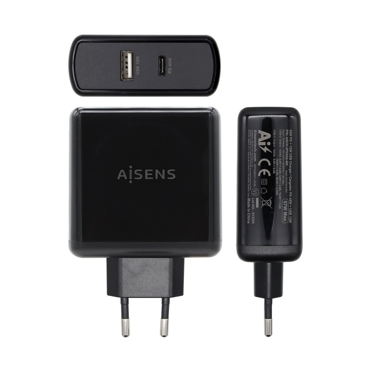 Caricabatterie USB da Parete Aisens PD 3.0 USB-C 57 W Nero