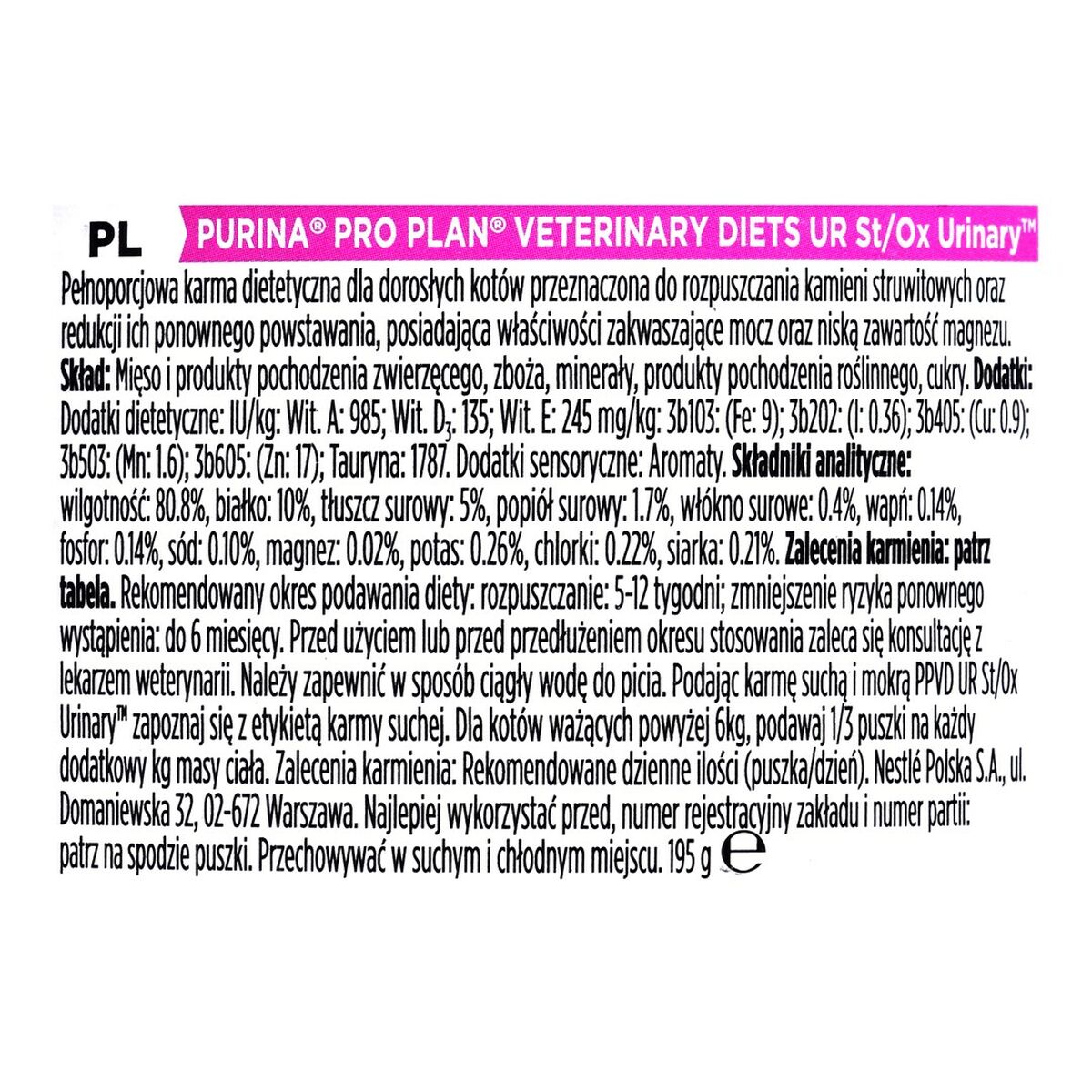 Cibo per gatti Purina Pro Plan VD Urinary Carne 195 g