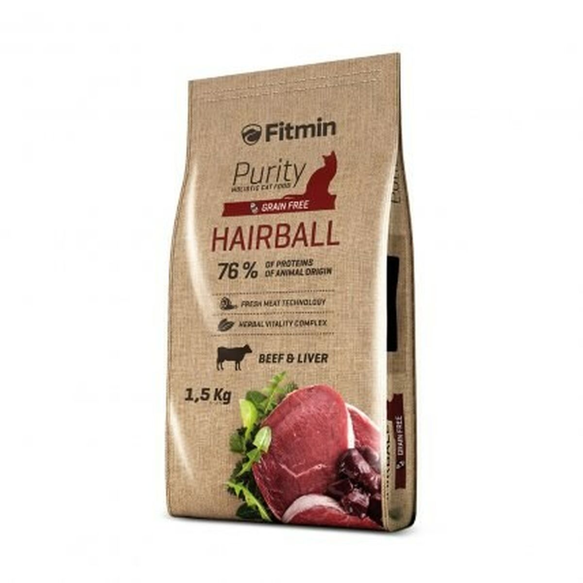 Cibo per gatti Fitmin Purity Hairball Adulto Carne di vitello 1,5 Kg