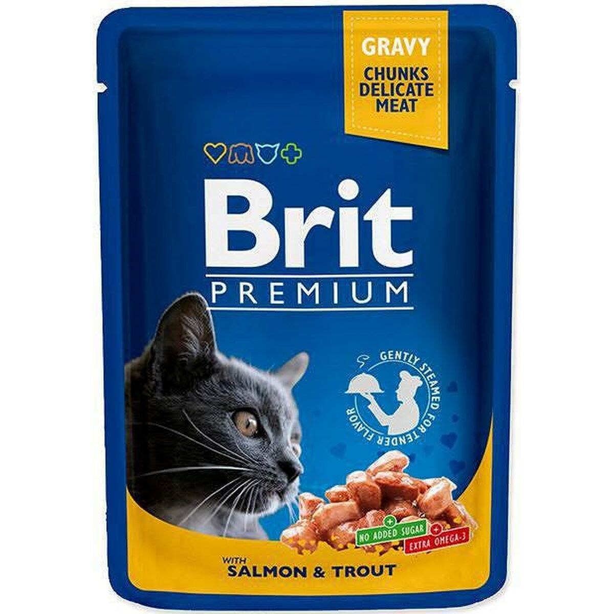 Cibo per gatti Brit Pouches Family Plate Pollo Tacchino Carne di vitello Baccalà 12 x 100 g