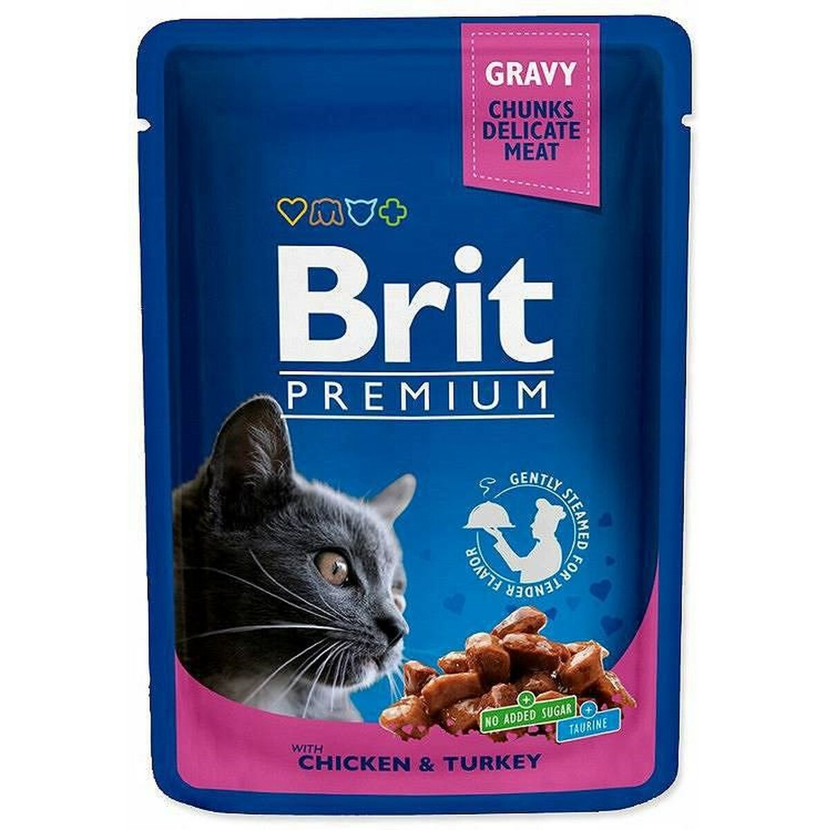 Cibo per gatti Brit Pouches Family Plate Pollo Tacchino Carne di vitello Baccalà 12 x 100 g