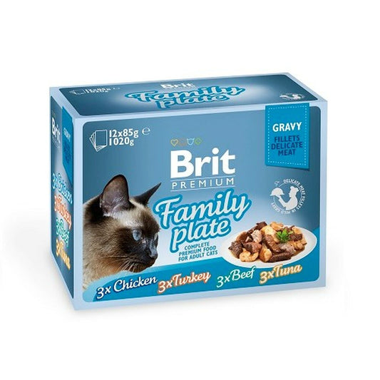 Cibo per gatti Brit Pouch Gravy Tonno Tacchino Carne di vitello 12 x 85 g