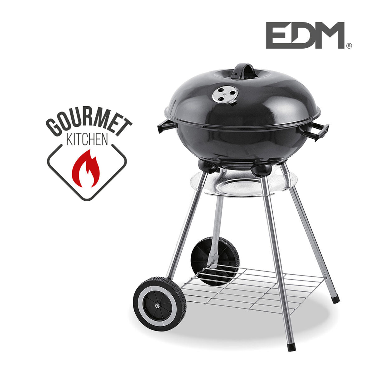 Barbecue a Carbone con Coperchio e Ruote EDM Nero (Ø 44 x 70 cm)