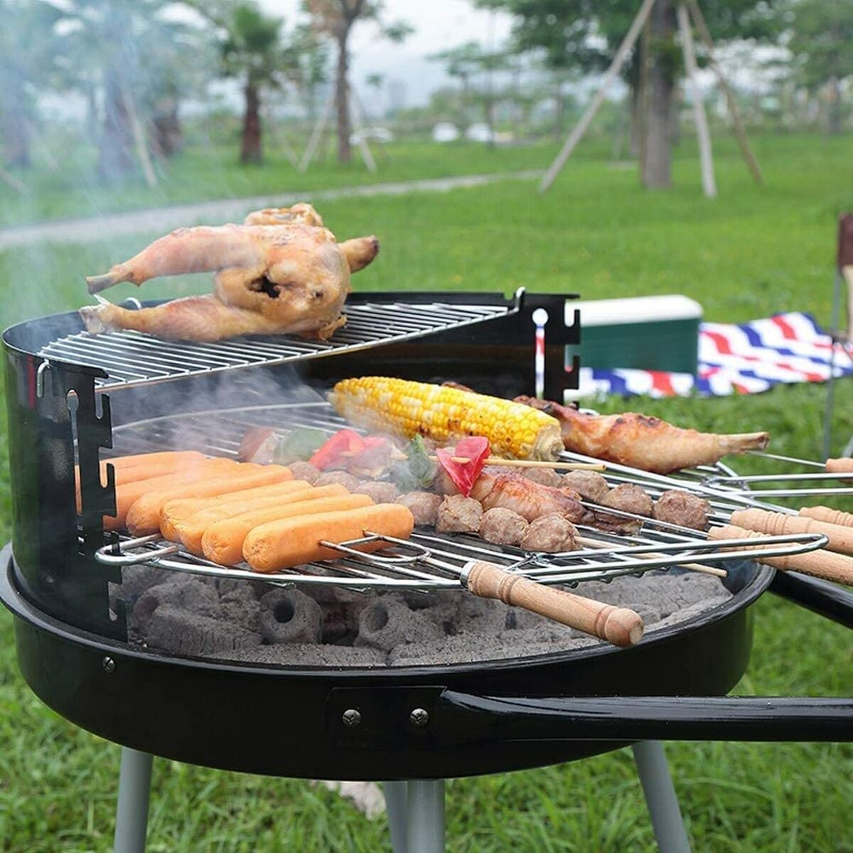 Barbecue a Carboni con Ruote Grill Nero Ø 51 cm