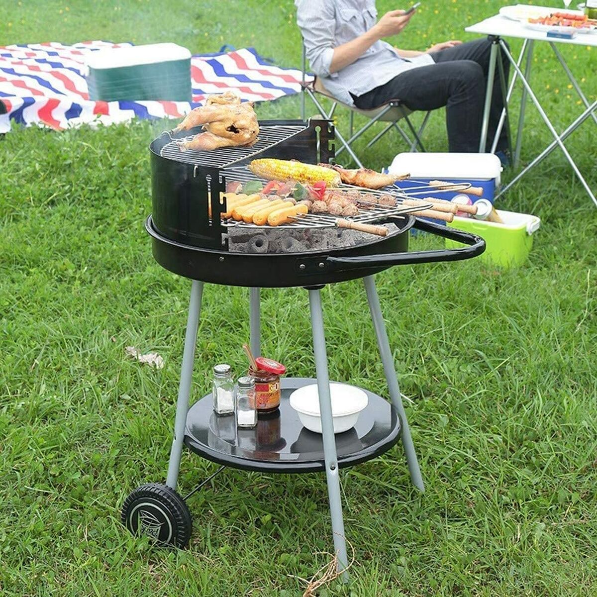 Barbecue a Carboni con Ruote Grill Nero Ø 51 cm