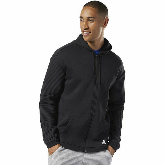 Felpa con Cappuccio e Cerniera Uomo Reebok WOR FLEECE FZ HOOD EC0900 Nero