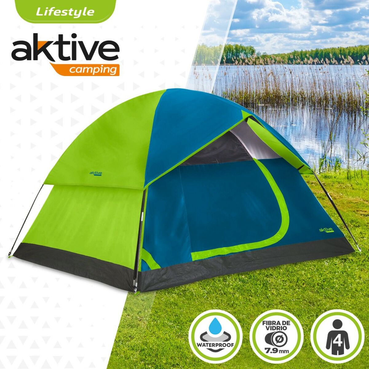 Tenda da Campeggio Aktive 4 persone 240 x 130 x 210 cm (2 Unità)