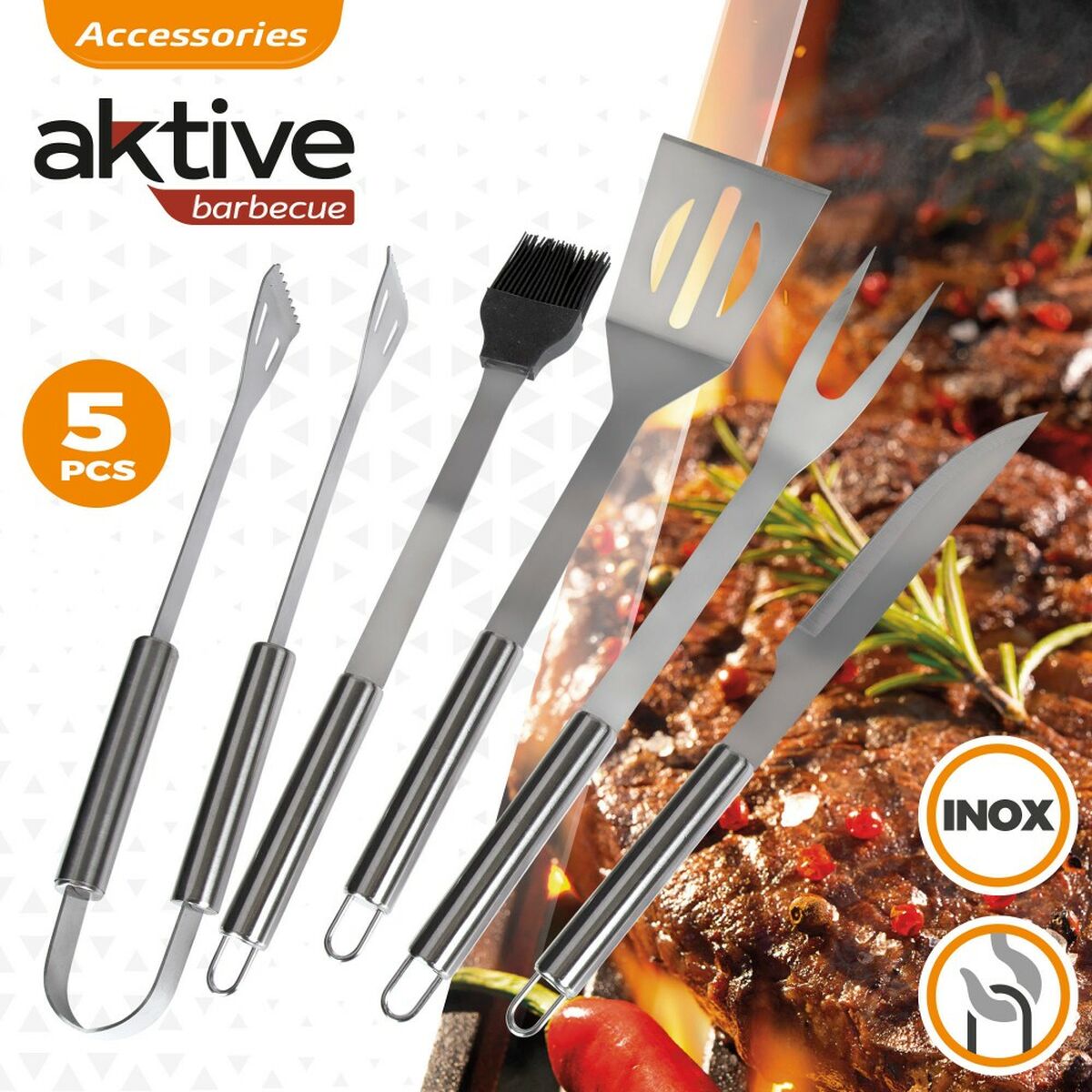 Utensili per barbecue Aktive Silicone Acciaio inossidabile 12 Unità 7,5 x 35 x 1,9 cm (5 Pezzi)