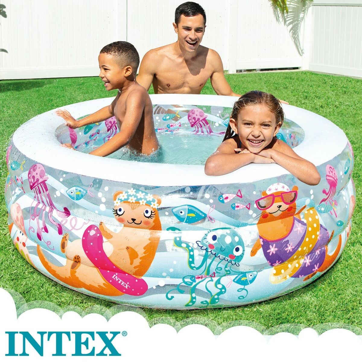 Piscina Gonfiabile per Bambini Intex Acquario 360 L 152 x 56 x 152 cm (3 Unità)