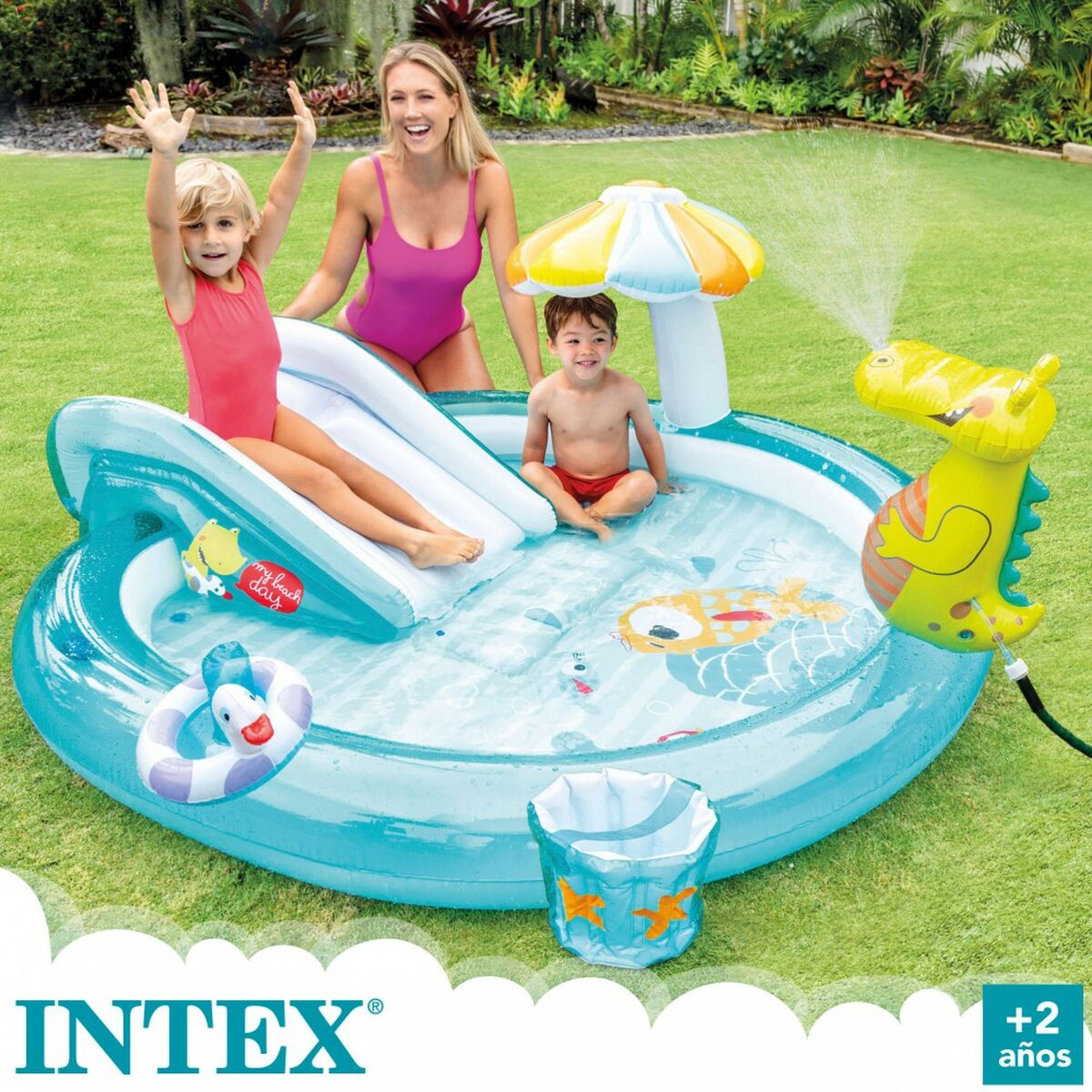 Piscina Gonfiabile per Bambini Intex Parco giochi Coccodrillo 201 x 84 x 17 cm (3 Unità)