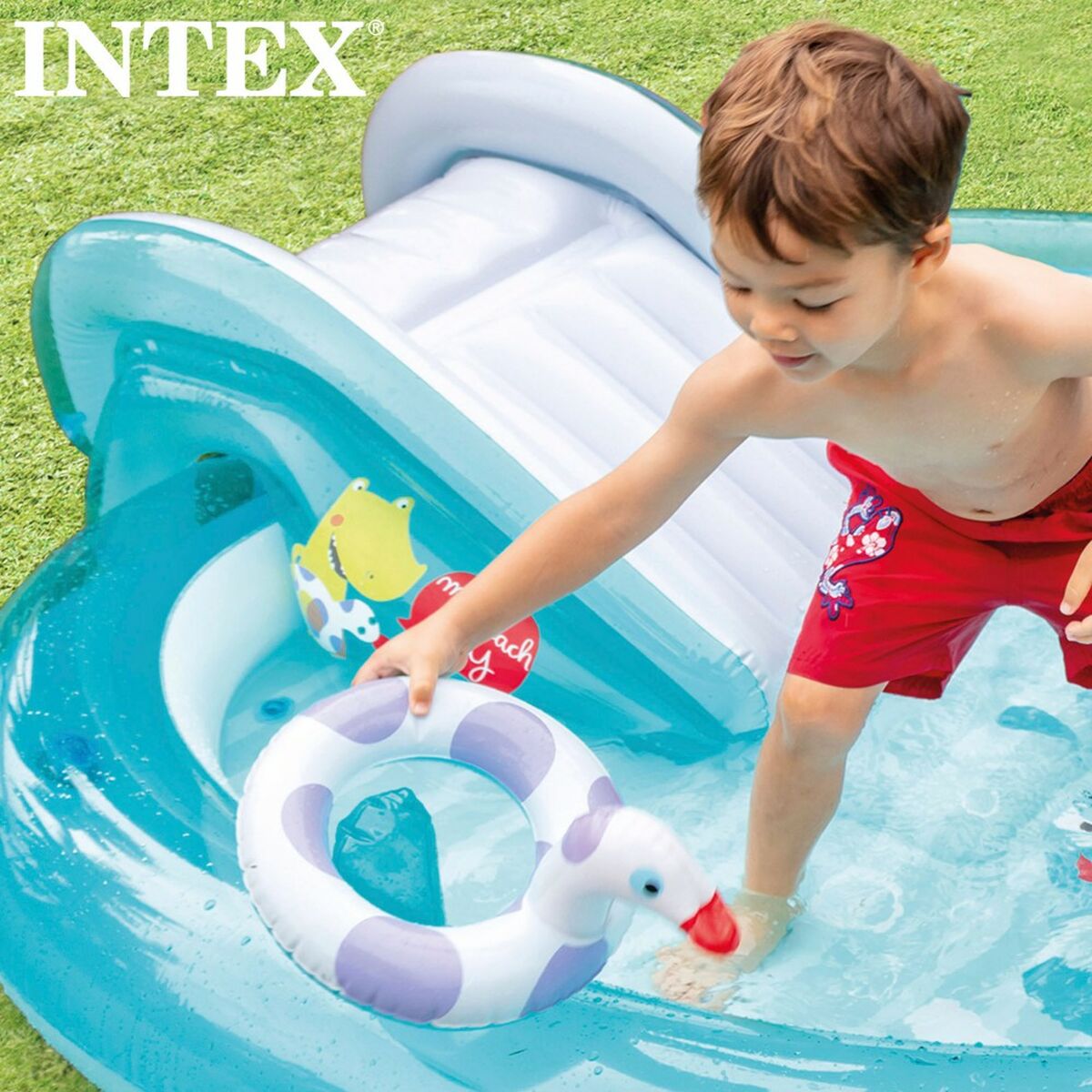 Piscina Gonfiabile per Bambini Intex Parco giochi Coccodrillo 201 x 84 x 17 cm (3 Unità)