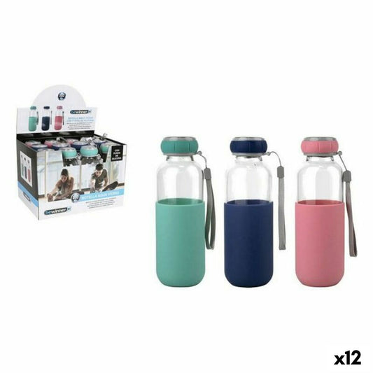 Bottiglia d'acqua Bewinner Sport Vetro Silicone 300 ml 6,2 x 6,2 x 18 cm (12 Unità) (300 ml)