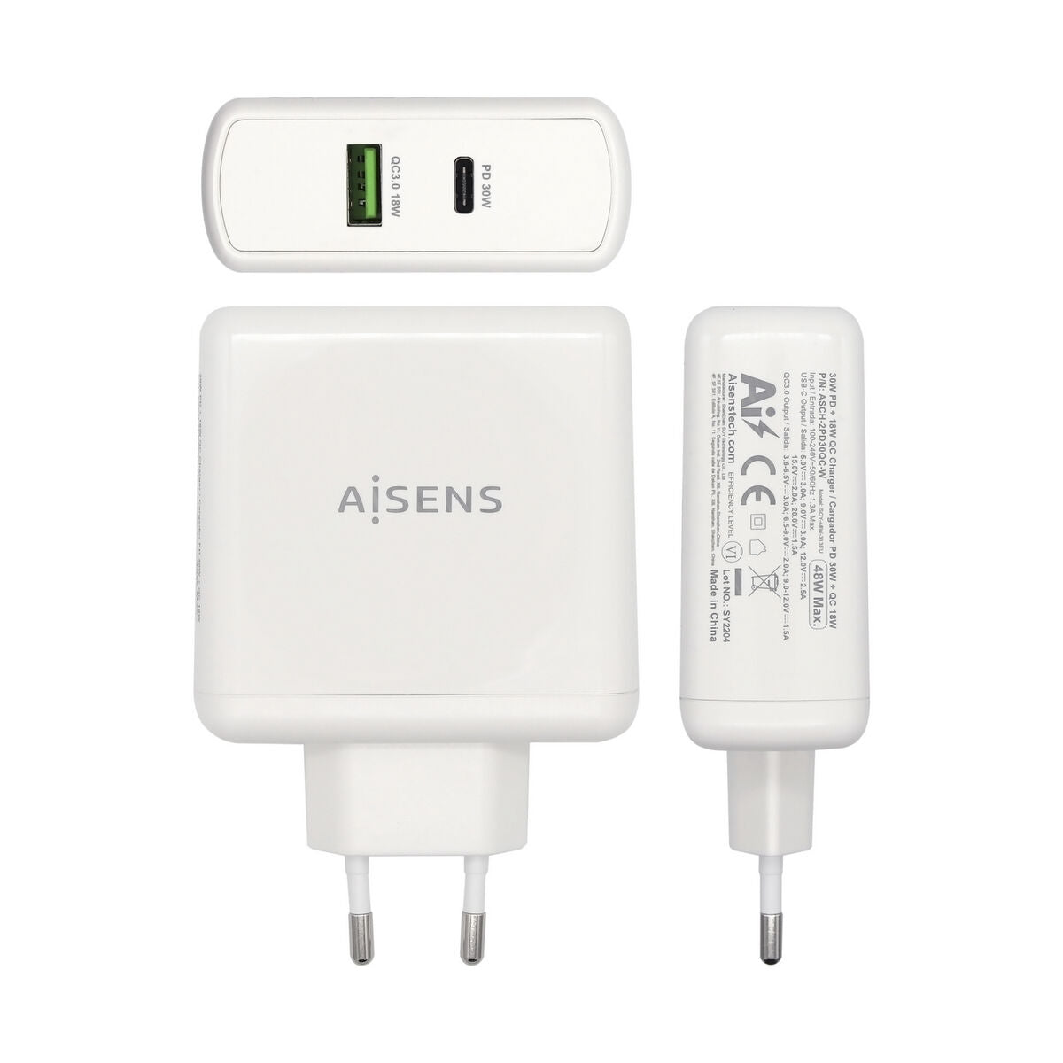 Caricabatterie USB da Parete Aisens PD 3.0 USB-C 48 W Bianco
